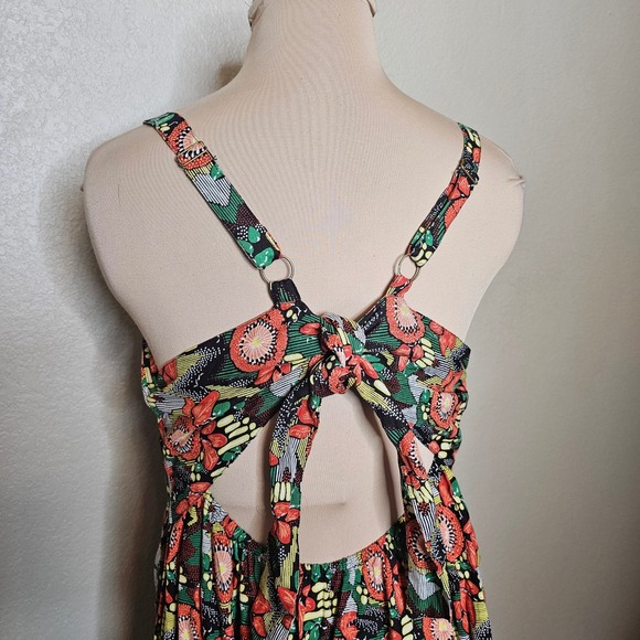 Natural Life Maxi Dress Mod Floral Print Tie Back Midi Orange Green Yellow Large - Picture 5 of 10